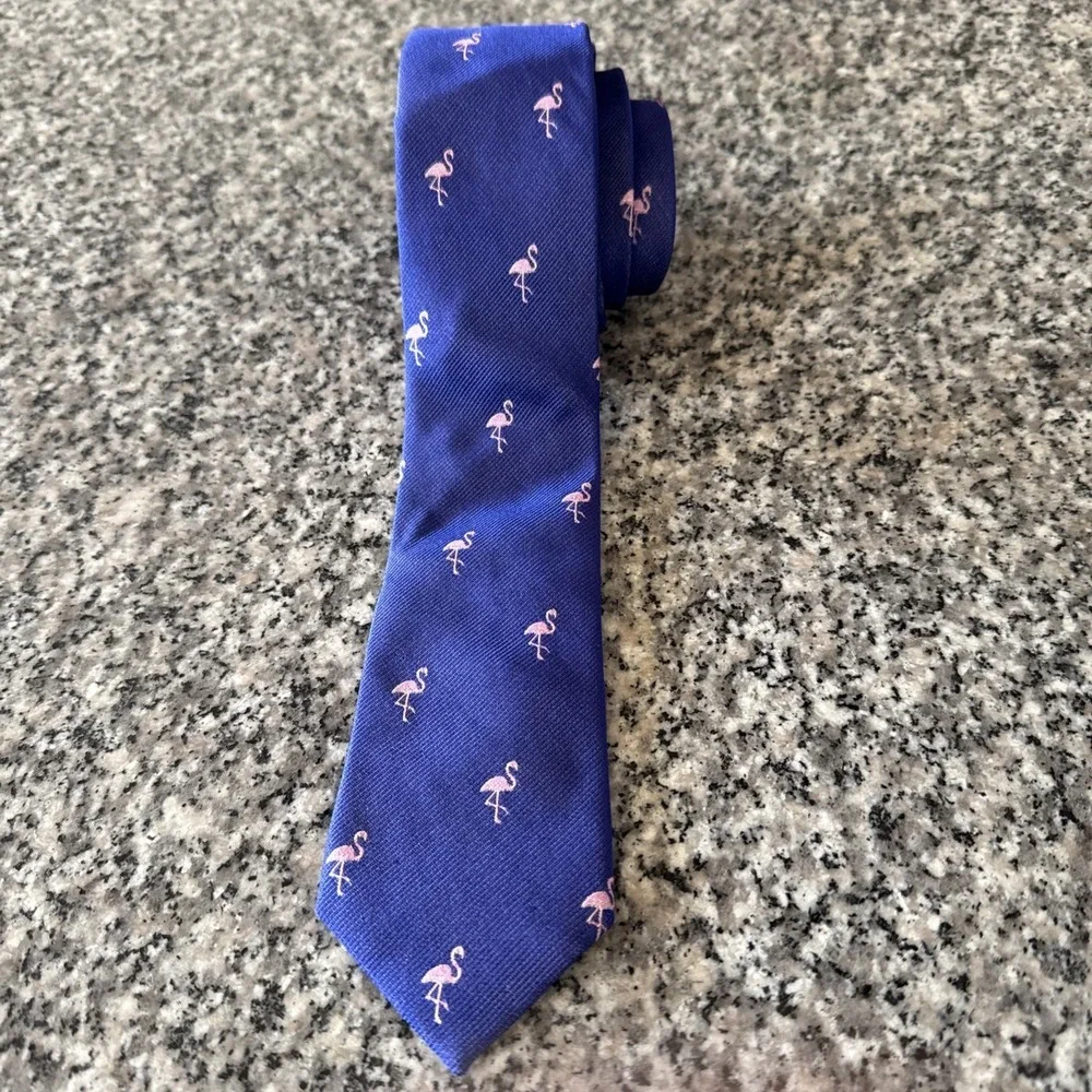 J Crew 100% Silk Tie Purple/ Pink Flamingo's Narrow